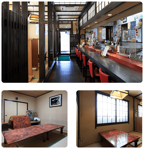 店内のカウンター席と個室の様子
